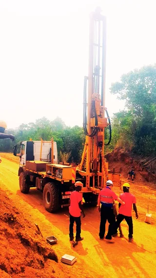 Borehole drilling rig set up for a community water project